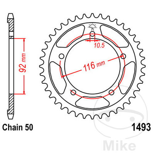 Couronne JT Sprockets 42Z PAS 530 Diamètre Intérieur 092 Entraxe Fixation - vue 2