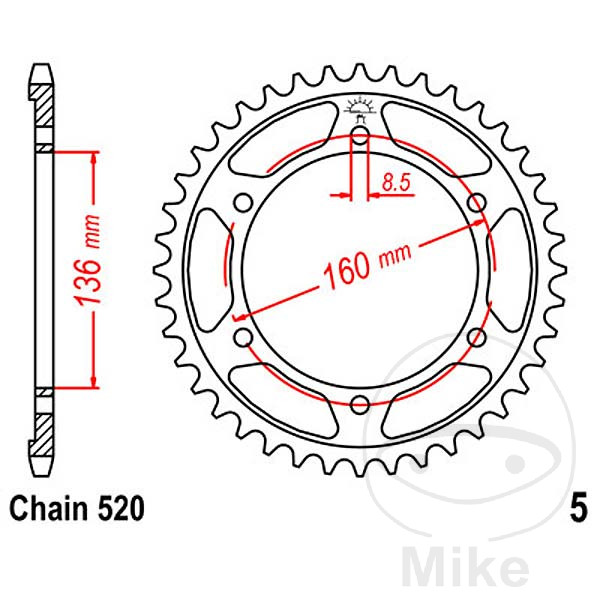 Couronne JT Sprockets 49Z PAS 520 Diamètre Intérieur 136 - vue 2