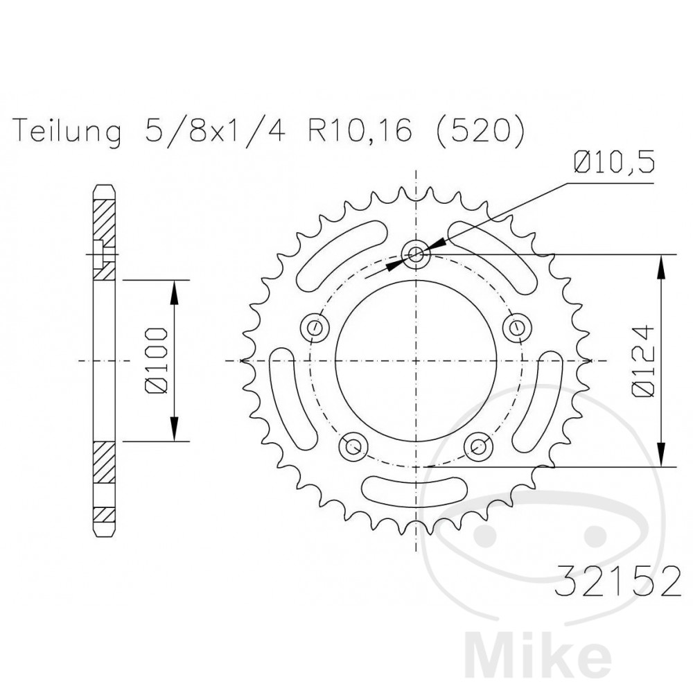 Couronne Esjot 45Z PAS 520 Noir Diamètre Intérieur 100 Entraxe Fixation - vue 2