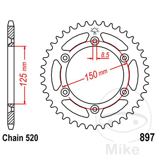 Couronne JT Sprockets 40Z PAS 520 Diamètre Intérieur 125 Entraxe Fixation - vue 2