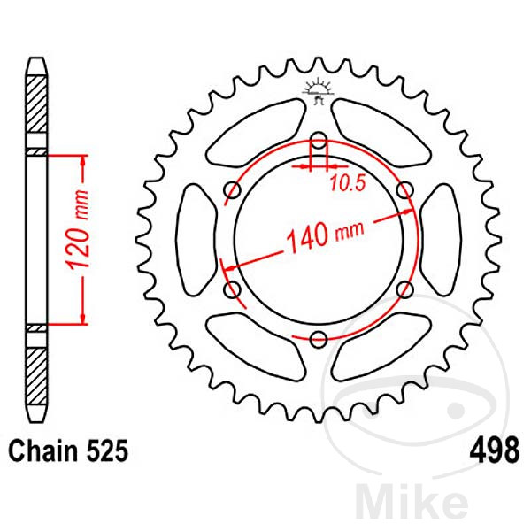 Couronne JT Sprockets 44Z PAS 525 Diamètre intérieur 120 Entraxe fixation - vue 2