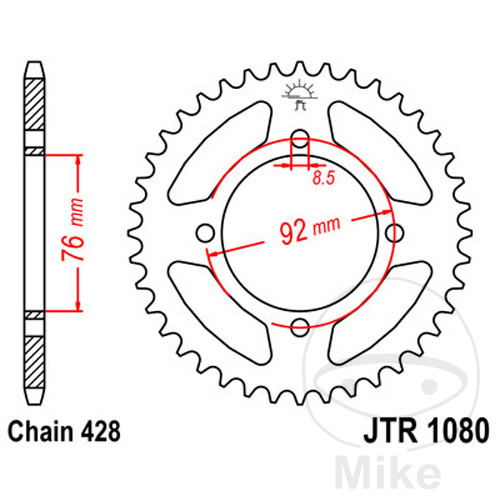 Couronne JT Sprockets 39Z PAS 428 Diamètre Intérieur 076 Entraxe Fixation - vue 2