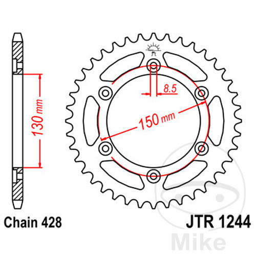 Couronne JT Sprockets 52Z PAS 428 Diamètre Intérieur 130 Entraxe Fixation - vue 2