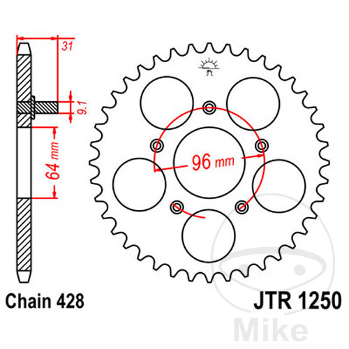 Couronne JT Sprockets 48Z PAS 428 Diamètre Intérieur 064 Entraxe Fixation - vue 2