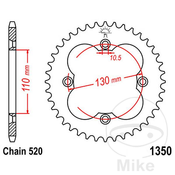 Couronne JT Sprockets 36Z PAS 520 Diamètre Intérieur 110 Entraxe Fixation - vue 2