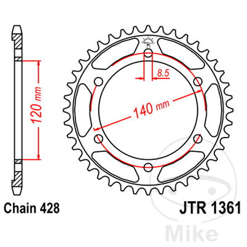 Couronne JT Sprockets 50Z PAS 428 Diamètre Intérieur 120 Entraxe Fixation - vue 2