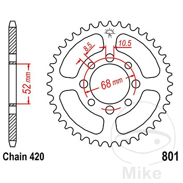 Couronne JT Sprockets 39Z PAS 420 Diamètre Intérieur 052 Entraxe Fixation
