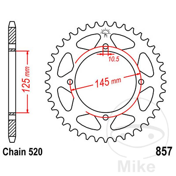 Couronne JT Sprockets 42Z PAS 520 Diamètre Intérieur 125 Entraxe Fixation