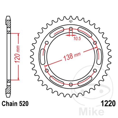 Couronne JT Sprockets 36Z PAS 520 Diamètre Intérieur 120 Entraxe Fixation - vue 2