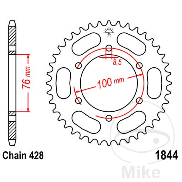 Couronne JT Sprockets 42Z PAS 428 Diamètre Intérieur 076 Entraxe Fixation - vue 2