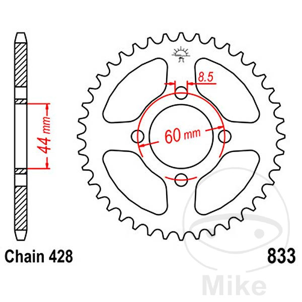 Couronne JT Sprockets 54Z PAS 428 Diamètre Intérieur 044 Entraxe Fixation - vue 2