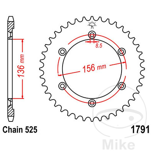 Couronne JT Sprockets 46Z PAS 525 Diamètre Intérieur 136 Entraxe Fixation - vue 2