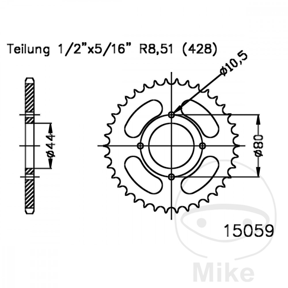 Couronne Esjot 32Z PAS 428 Noir Diamètre Intérieur 044 Entraxe Fixation