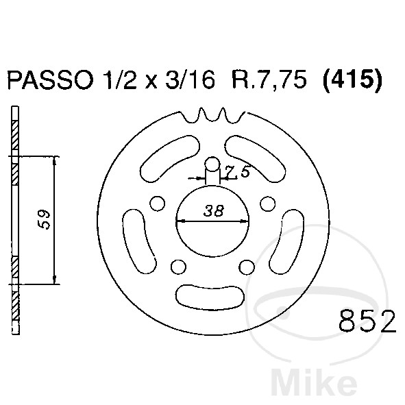 Couronne Esjot 45Z PAS 415 Noir Diamètre Intérieur 038 Entraxe Fixation - vue 2