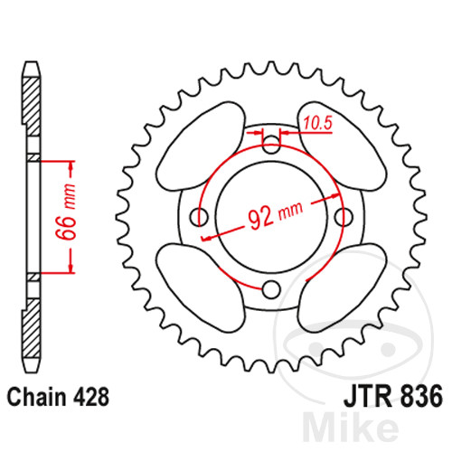 Couronne JT Sprockets 39Z PAS 428 Diamètre intérieur 066