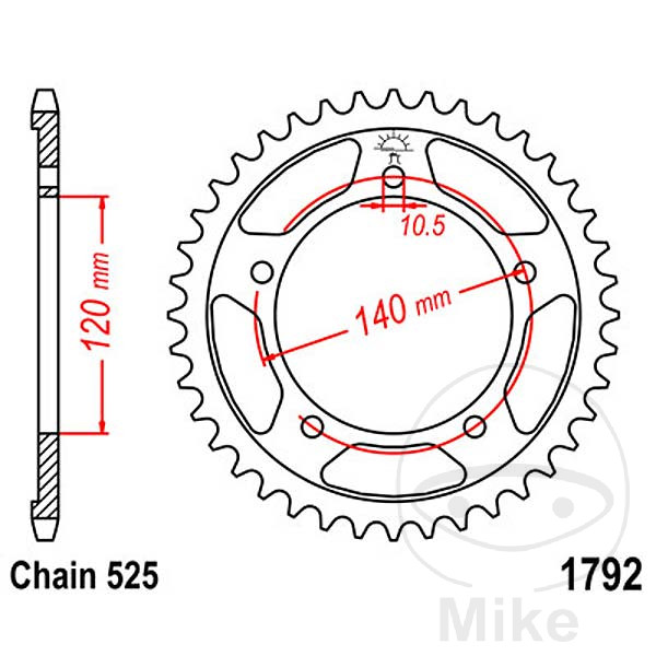 Couronne JT Sprockets 44Z PAS 525 Diamètre Intérieur 120 Entraxe Fixation