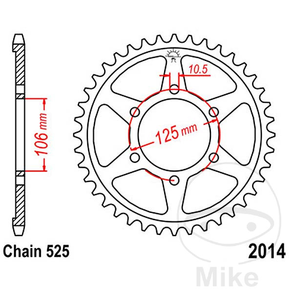 Couronne JT Sprockets 44Z PAS 525 Diamètre Intérieur 106 Entraxe Fixation