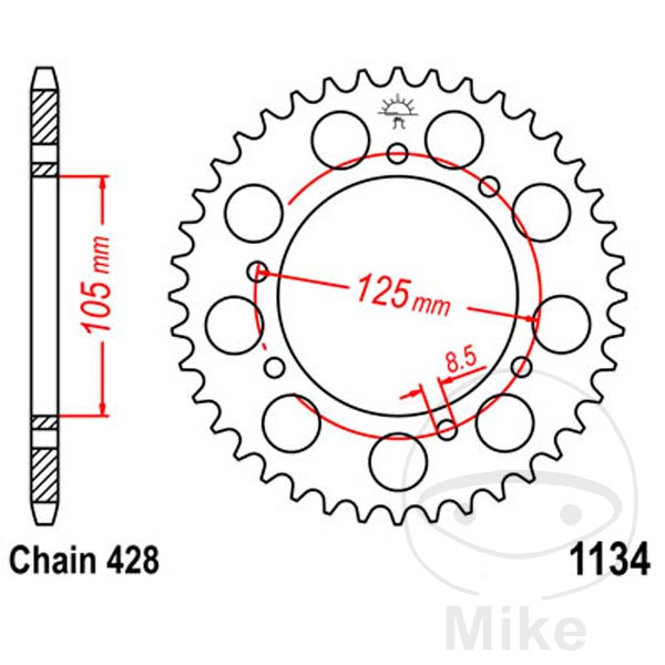 Couronne JT Sprockets 52Z PAS 428 Diamètre Intérieur 105 Entraxe Fixation