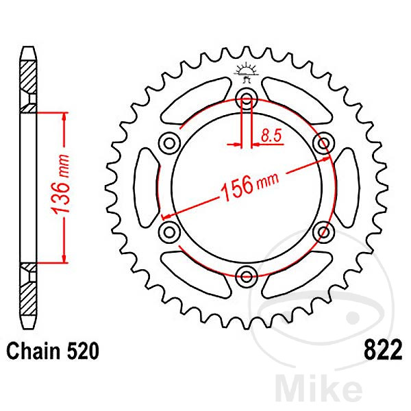 Couronne JT Sprockets 41Z PAS 520 Diamètre Intérieur 136