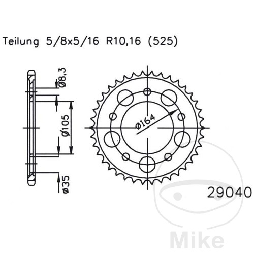 Couronne Esjot 47Z PAS 525 Noir Diamètre Intérieur 105 Entraxe Fixation