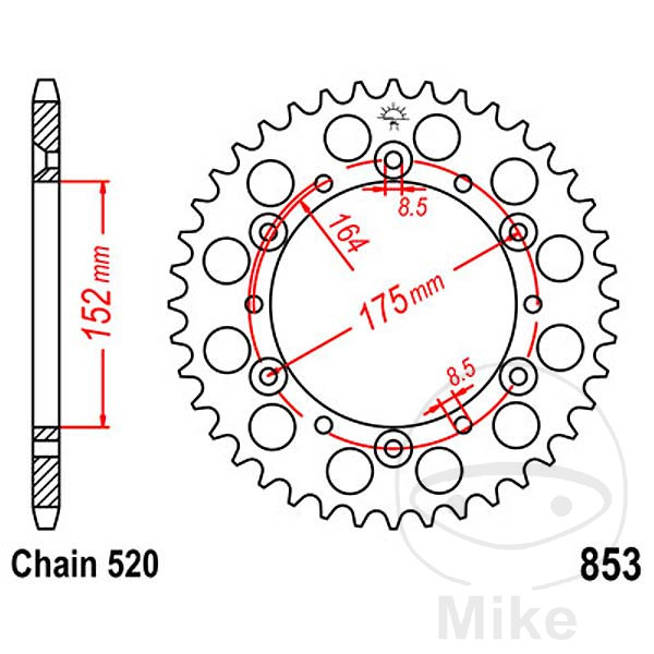 Couronne JT Sprockets 48Z PAS 520 Diamètre Intérieur 152 Entraxe Fixation