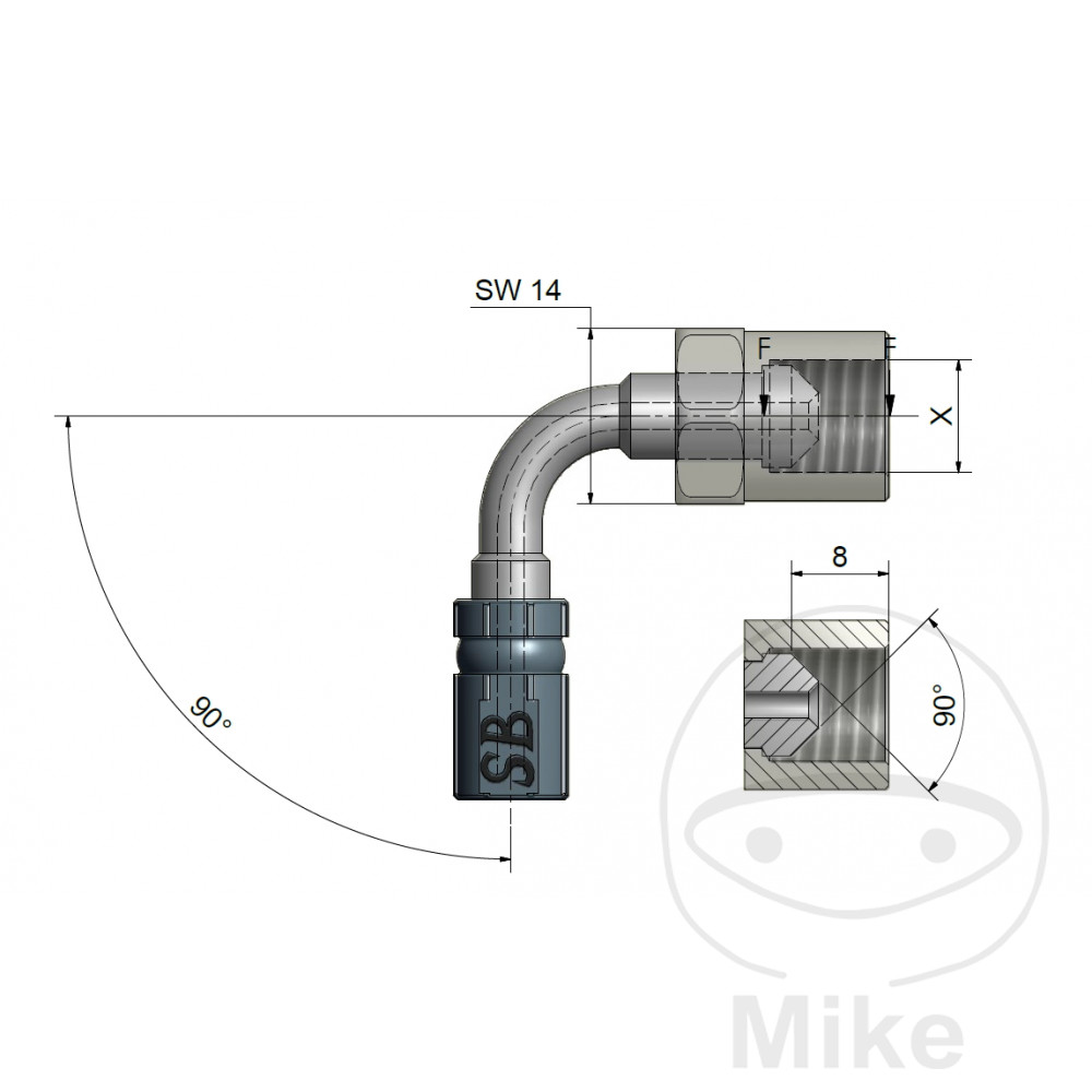 Filetage intérieur mobile Vario TYP639 90 3/8-24 UNF Acier Inoxydable JMP
