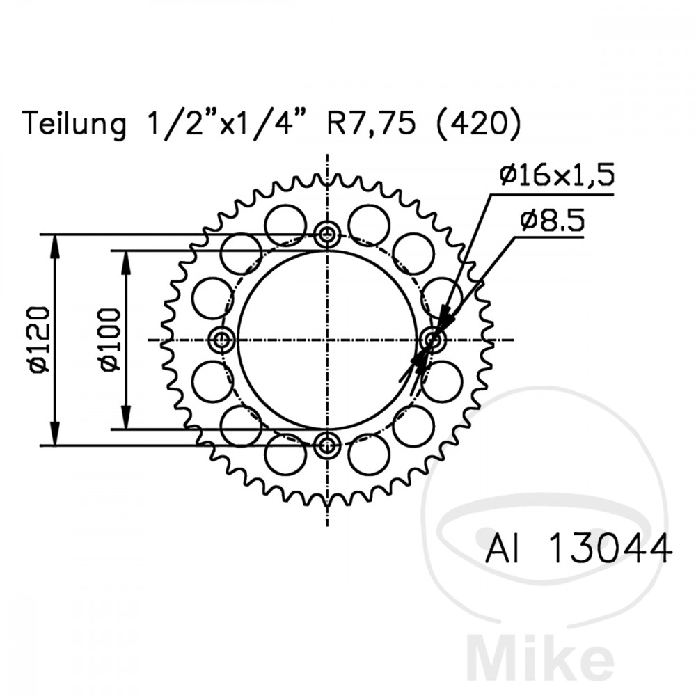 Couronne aluminium 51 dents pas 420 Esjot - vue 2