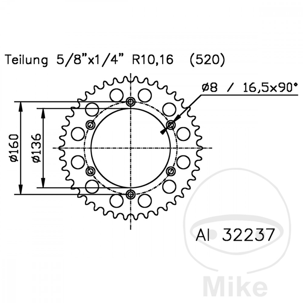 Couronne Aluminium 42 Dents Pas 520 Esjot - vue 2