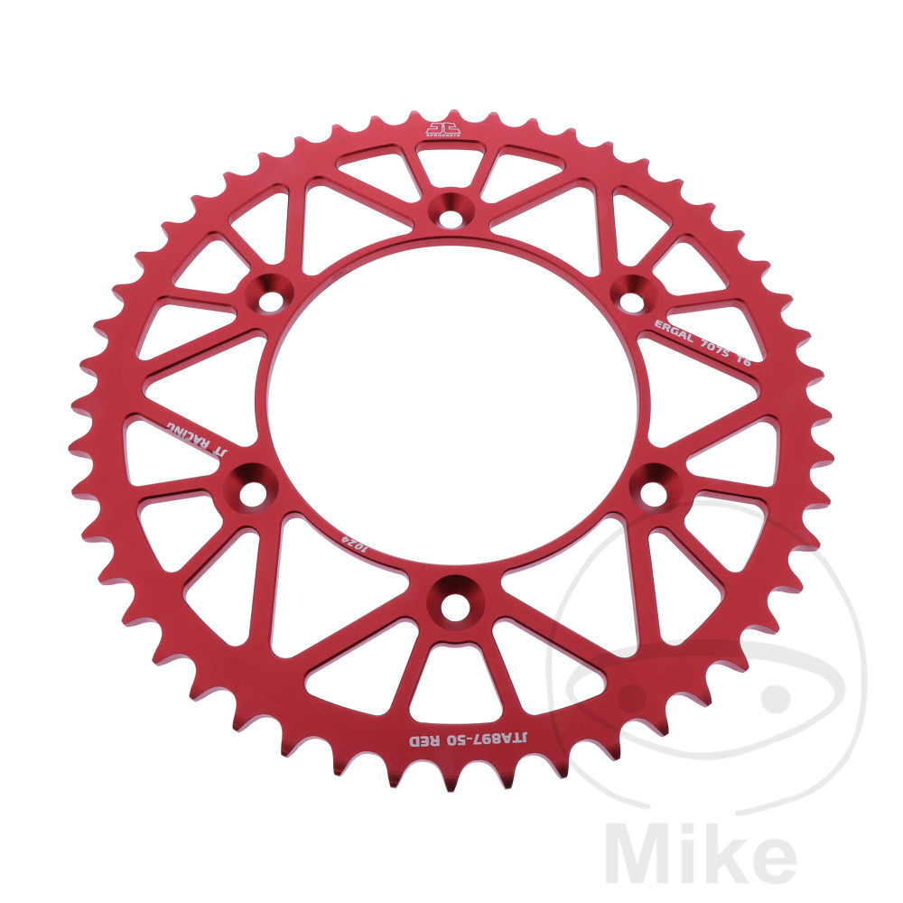 Couronne aluminium JT Sprockets 50 dents pas 520 rouge - Diamètre intérieur 125 Entraxe 150