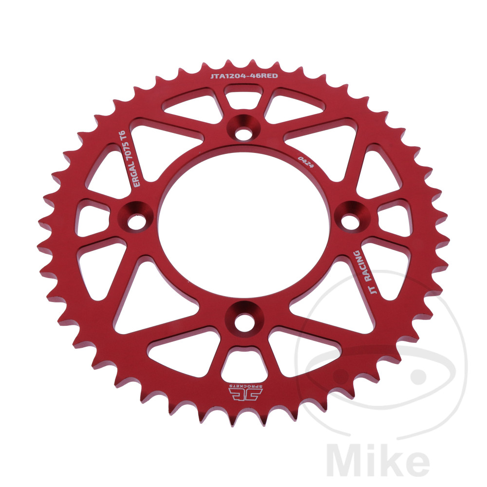 Couronne aluminium 46 dents pas 428 rouge JT - Diamètre intérieur 080 - Entraxe 100