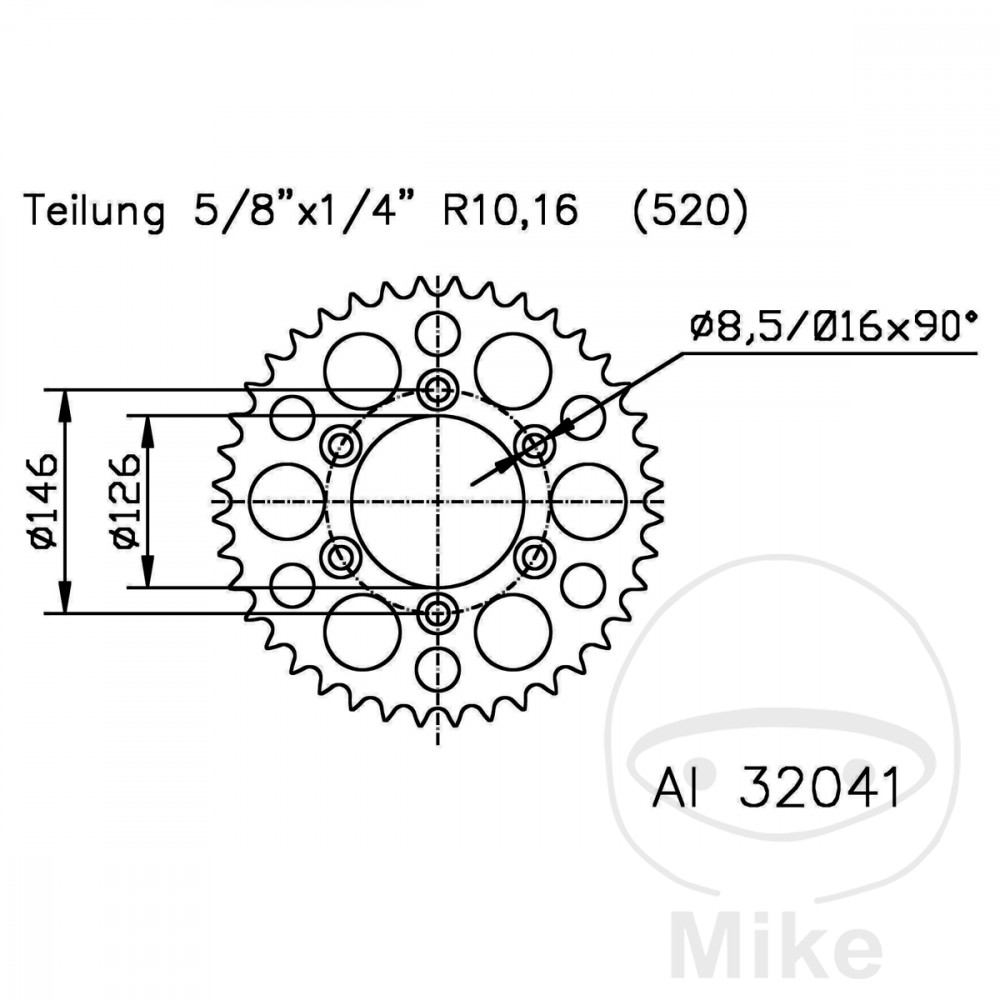 Couronne Aluminium 40 Dents PAS 520 Argent Esjot Diamètre Intérieur 126 Entraxe Fix - vue 2