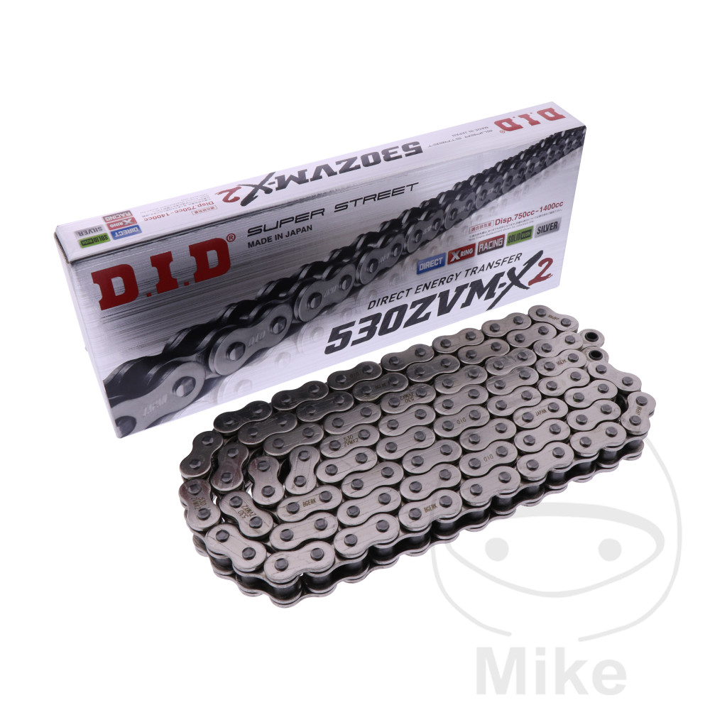 Chaîne DID 530ZVMX2 X-Ring argentée ouverture à maillon rivet