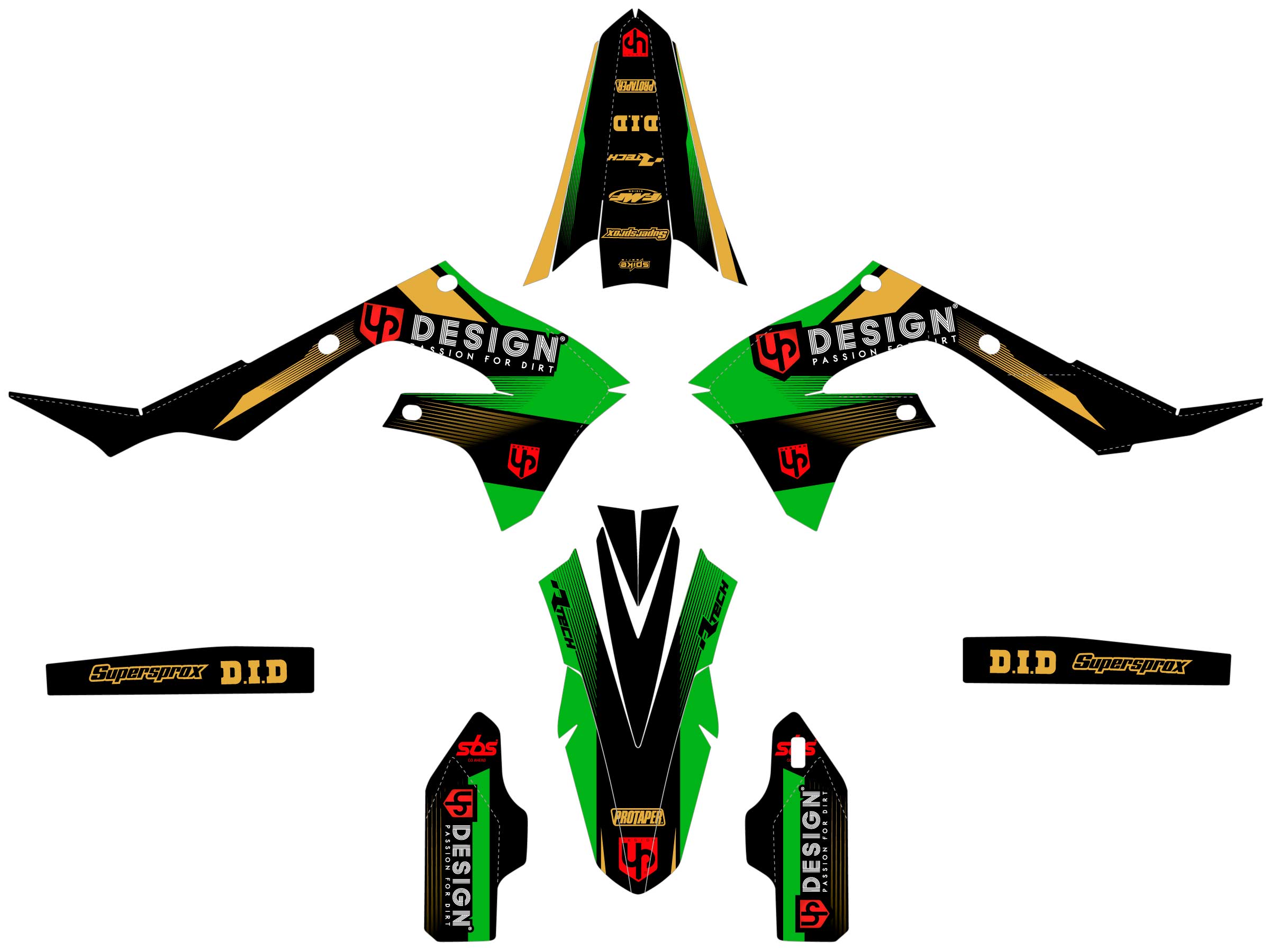 Kit Déco UP SPIKE KAWASAKI KX 250 F (2021-2022) Noir-Vert