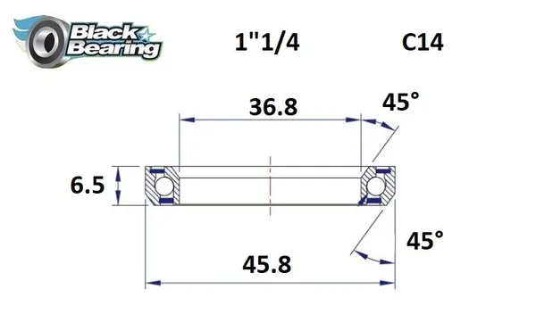 Roulement jeu de direction BLACK BEARING C14 - 36,8 x 45,8 x 6,5 mm 45X45° - vue 2