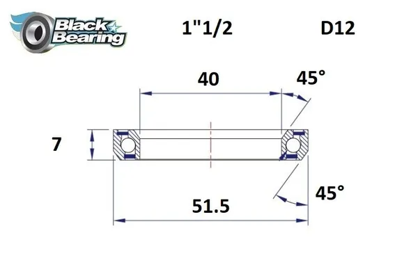 Roulement jeu de direction Black Bearing D12 - 40 x 51,5 x 7 mm 45°x45° - vue 2