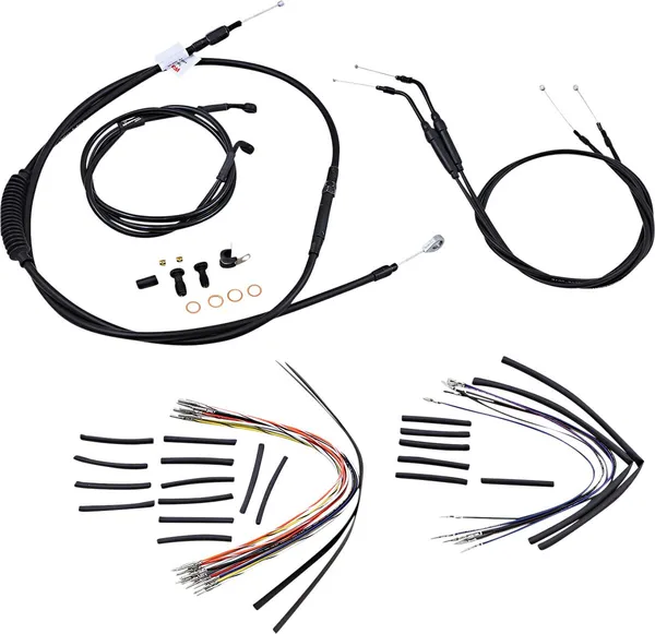 Kit complet de câbles et gaines de guidon en vinyle noir Burly Brand pour Ape Hangers