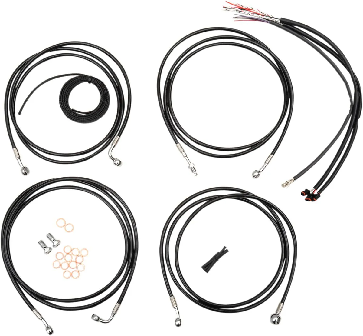 Kit complet câble de guidon et gainage de frein tressé vinyle noir LA CHOPPERS