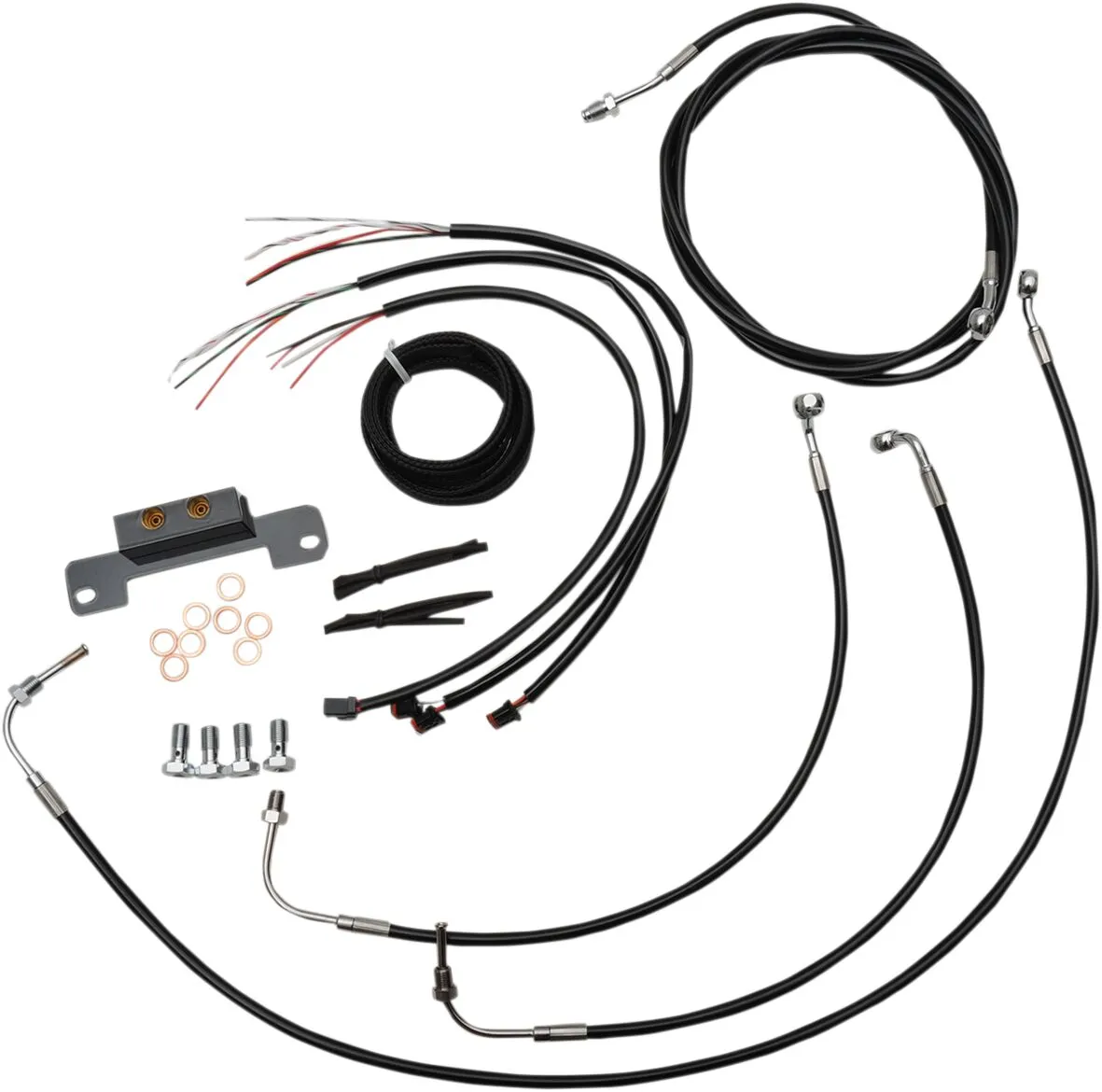 Kit complet câble de guidon et gainage de frein tressé vinyle noir LA CHOPPERS