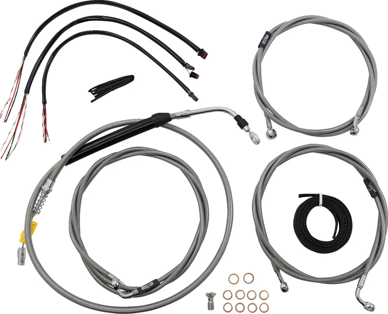 Kit complet de câbles de guidon et durite de frein tressés inox LA CHOPPERS