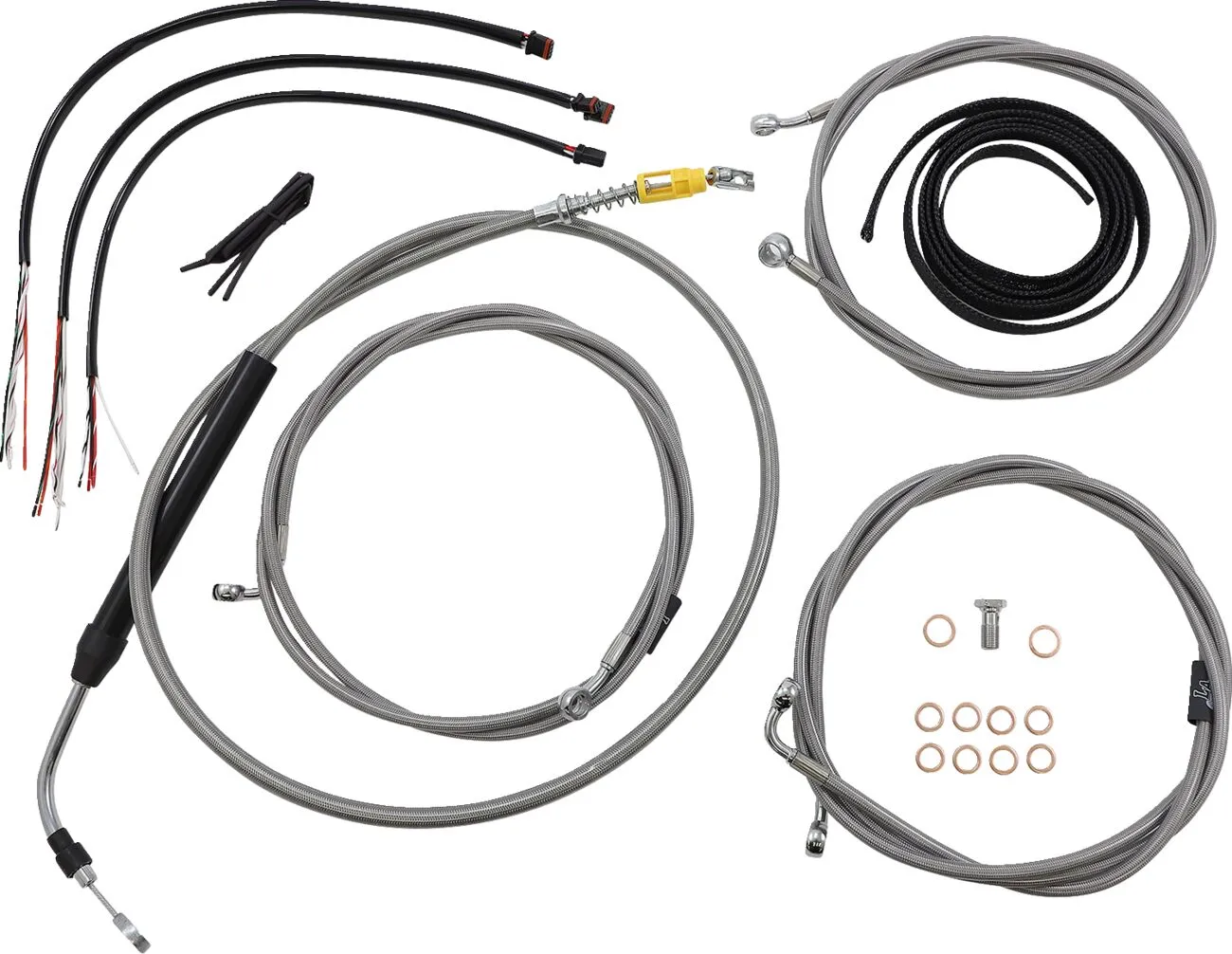 Kit complet de câbles de guidon et durite de frein tressés inox LA CHOPPERS