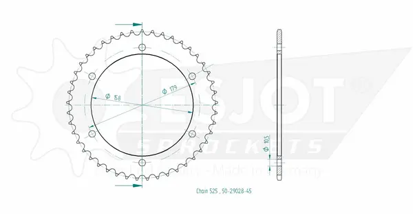 Couronne arrière standard 525 ESJOT - vue 2