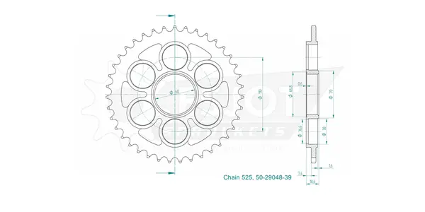 Couronne arrière standard 525 Esjot - vue 2