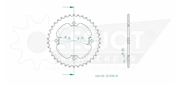 Couronne arrière standard 520 Esjot - vue 2