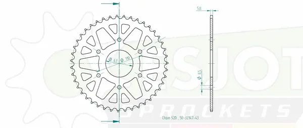 Couronne Esjot 43 dents PAS 520 Diamètre intérieur 063 Entraxe 110 - vue 2