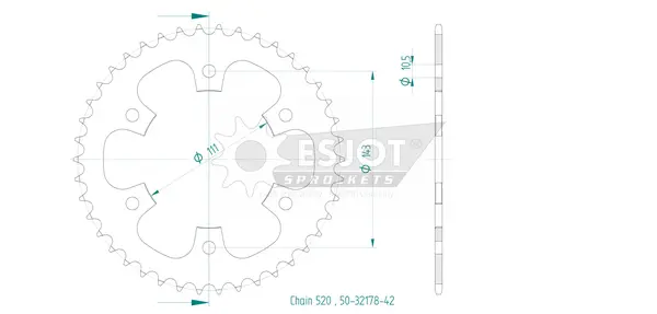Couronne arrière standard 520 Esjot - vue 2