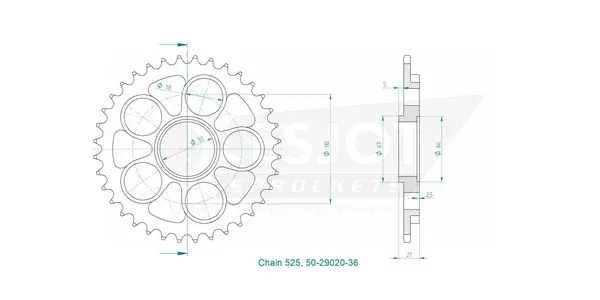 Couronne arrière standard 525 ESJOT - vue 2