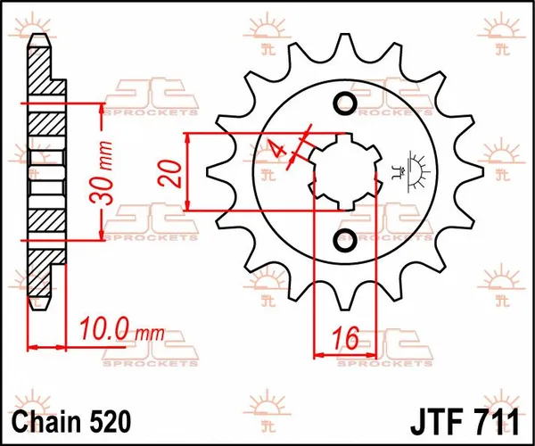 Pignon avant JT SPROCKETS 13T chaîne 520 - vue 2