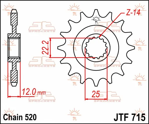 Pignon JT SPROCKETS avant 12T 520 - vue 2