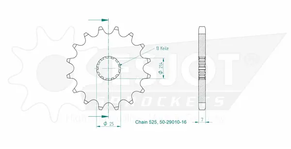 Pignon ESJOT 525 - 16 dents - Similaire JTF520 - vue 2