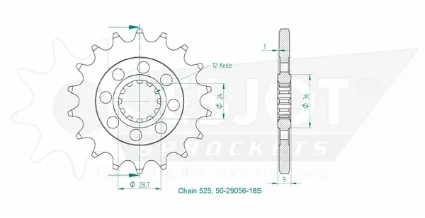 Pignon Racing ESJOT 18Z PAS 525 à denture fine diamètre intérieur 24/28 - vue 3